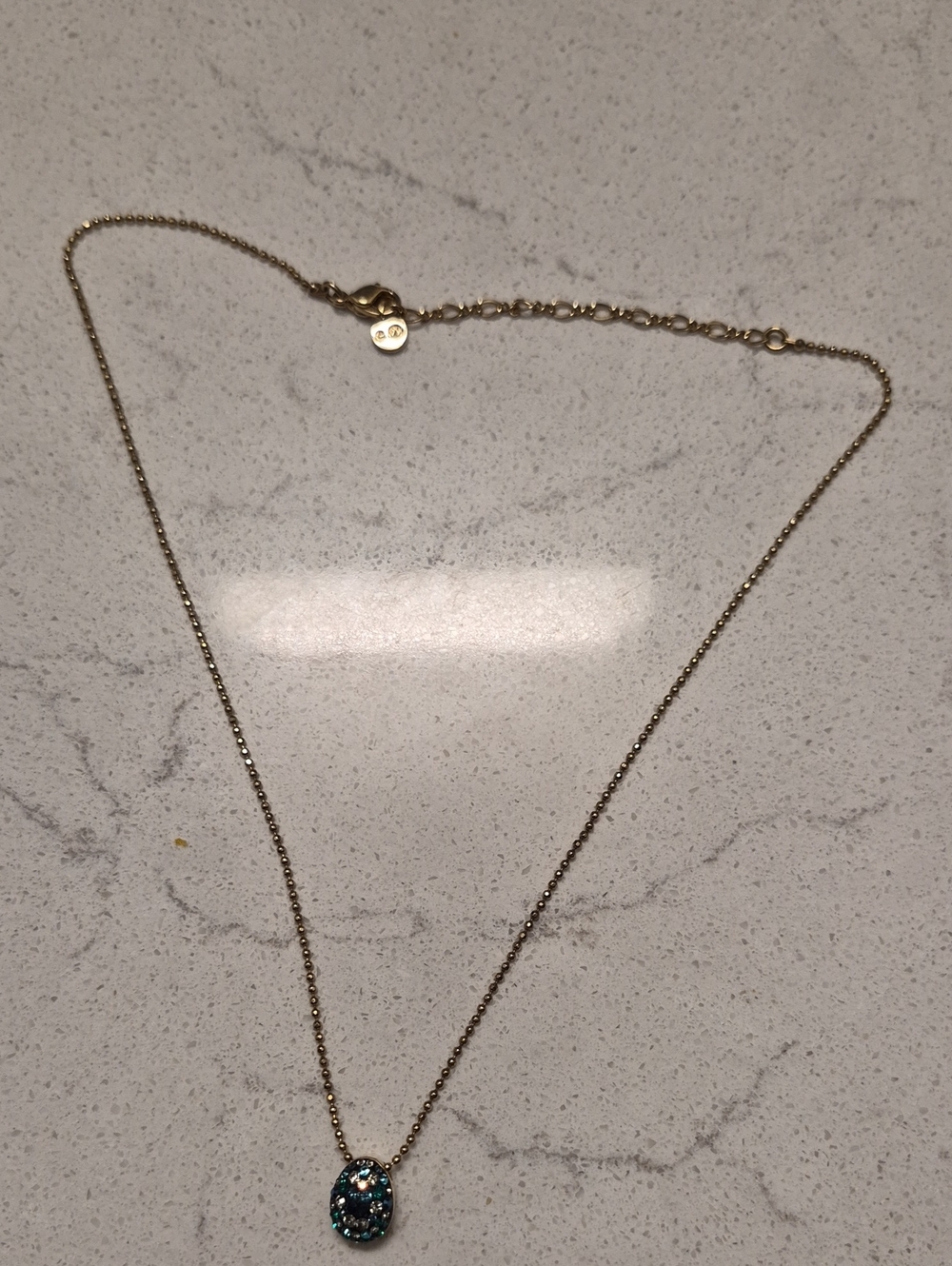 Gold Chain Necklace with Bue, Green And Clear Swarovski Crystals Pendant
